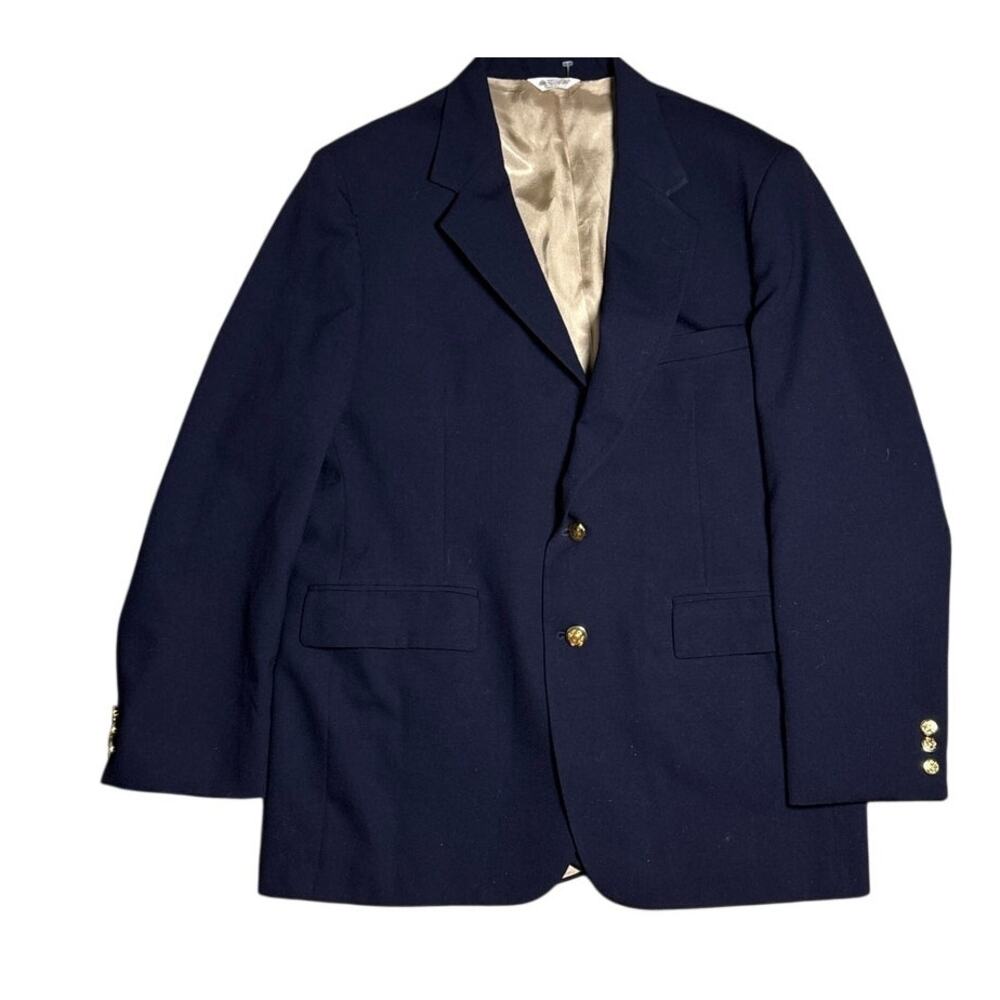 Vintage Hunt Valley Men's Navy Wool Blazer Gold Buttons USA Made 42R Preppy